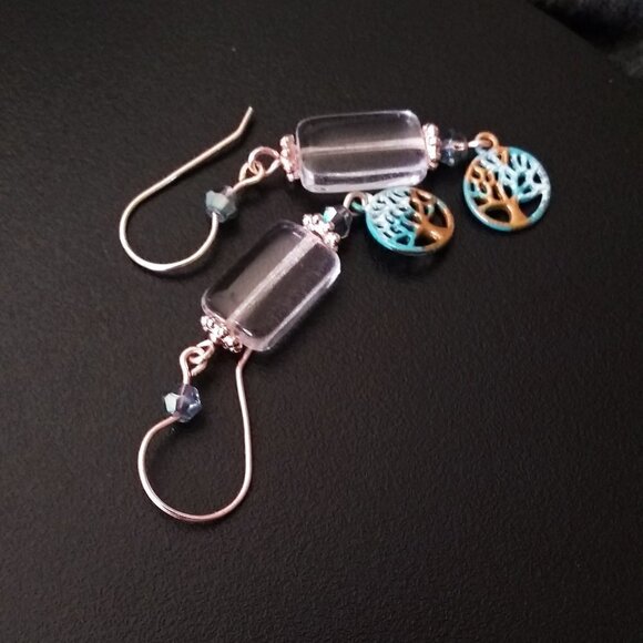 Hand Painted! Tree of Life Dangle Earrings! Rose Gold EarWires! Casual Boho Chic - Picture 5 of 8